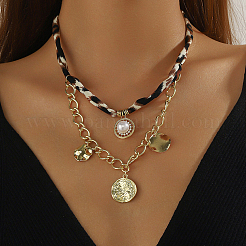 Alloy Crystal Rhinestone with Imitaiton Pearl Pendant Polyester Collar Necklaces for Women&nbsp;NJEW-SP0001-17A