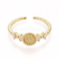 Brass Micro Pave Clear Cubic Zirconia Cuff Rings for Women&nbsp;KK-T070-113