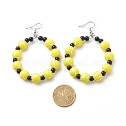 Sport Theme Acrylic Round Beaded Dangle Earrings&nbsp;EJEW-JE04978