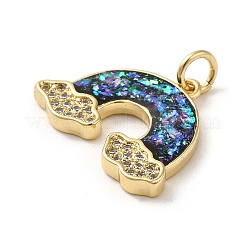 Rack Plating Brass Micro Pave Cubic Zirconia with Synthetic Opal Pendants&nbsp;KK-D088-28G