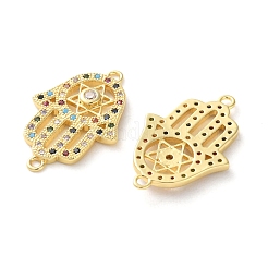 Rack Plating Brass Colorful Cubic Zirconia Religion Hamsa Hand Connector Charm&nbsp;KK-C084-19G