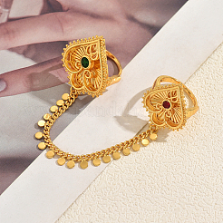 Brass Micro Pave Cubic Zirconia Cuff Open Double Rings for Women&nbsp;QX6643