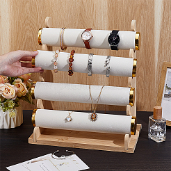 1 Bag 4-Tier Velvet T-Bar Bracelet Organizer Riser Stands with Wooden Base and Alloy Findings&nbsp;ODIS-PH0009-14