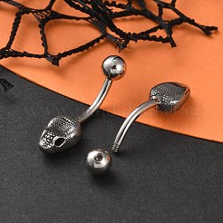 Snake Head 316 Surgical Stainless Steel Cubic Zirconia Belly Button Rings&nbsp;EJEW-G416-16AS-02