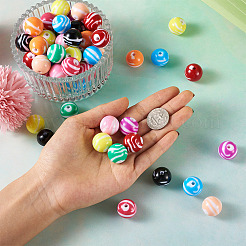 80Pcs 10 Colors Opaque Striped Acrylic Beads&nbsp;SACR-BT0001-02