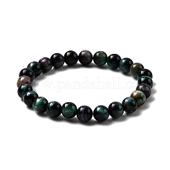 Natural Dyed & Heated Tiger Eye Round Beaded Stretch Bracelets for Men Women&nbsp;BJEW-JB12538