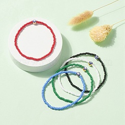 Glass Seed & Alloy Enamel Evil Eye Beaded Stretch Bracelet&nbsp;BJEW-JB09427