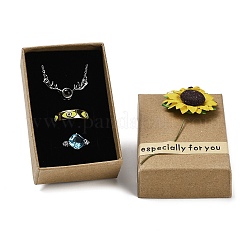 Kraft Paper Gift Boxes with Faux Sunflower Outside for Jewelry Set&nbsp;CON-Z011-01A-02