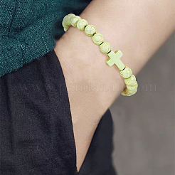 10Pcs 10 Style Natural Lava Rock & Dyed Synthetic Turquoise Cross Beaded Stretch Bracelets Set&nbsp;BJEW-AN0001-76