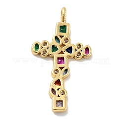Cross Brass Micro Pave Colorful Cubic Zirconia Pendants&nbsp;KK-G419-17G