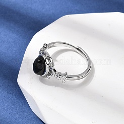 Natural Black Agate Finger Rings&nbsp;RJEW-A084-03P-05