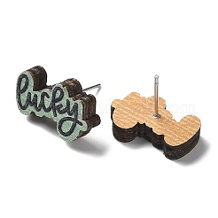 Printing Wood Stud Earrings for Women&nbsp;EJEW-B028-06