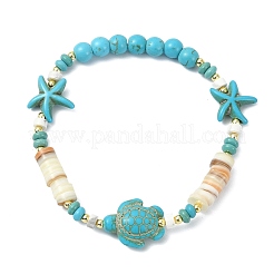 Natural Freshwater Shell & Howlite & Synthetic Turquoise & Opalite & Non-magnetic Hematite Beads Stretch Bracelets for Women&nbsp;BJEW-JB13810-02