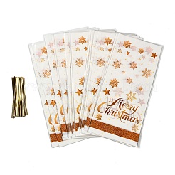 50Pcs Merry Christmas Snowflake Printed Transparent OPP Cellophane Packaging Bags with Wire Twist Ties&nbsp;LS-ABAG-C013-03