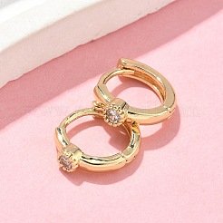 Flat Round Brass Micro Pave Clear Cubic Zirconia Hoop Earrings&nbsp;EJEW-Z102-37G