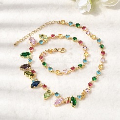 Brass Pave Colorful Cubic Zirconia Geometric Link Chain Necklaces&nbsp;NJEW-C111-03A