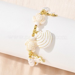 Ocean Brass Enamel Starfish Shell Shape Charm Bracelets for Women&nbsp;LS-KK-CBA68DA-16G-02