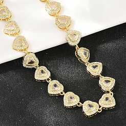 Brass Pave Clear Cubic Zirconia Heart Tennis Necklaces&nbsp;KK-CBA4547-17A-G