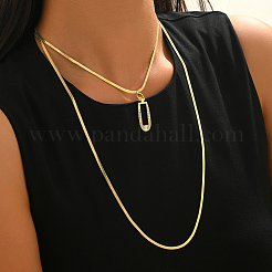 304 Stainless Steel Geometric Hollow Oval Pendant Double Layer Necklaces for Women Casual and Daily Wear&nbsp;DM5109