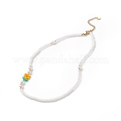 Glass Flower & Shell Pearl Beaded Dangle Earrings Bracelet Necklace&nbsp;SJEW-TA00006