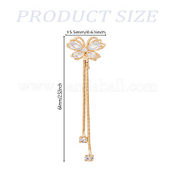 1 Pair Butterfly Brass Clear Cubic Zirconia Tassel Clip-on Earrings&nbsp;EJEW-LP0007-070