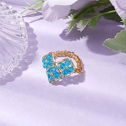 Heart Glass Seed Beads Stretch Rings for Women&nbsp;RJEW-MZ00028-04