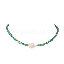 12Pcs 12 Colors Ocean Synthetic Turquoise Turtle with Glass Seed Beaded Necklaces for Women&nbsp;NJEW-JN05946