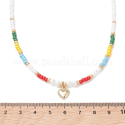 Valentine's Day 304 Stainless Steel Heart Pendant Glass Seed Beaded Necklaces for Women&nbsp;NJEW-MZ00146-03