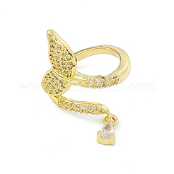 Clear Cubic Zirconia Fishtail Shape with Teardrop Charm Open Cuff Ring&nbsp;RJEW-I091-19G