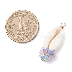 6Pcs 6 Colors Natural Cowrie Shell with Acrylic Flower Pendants&nbsp;PALLOY-JF04524