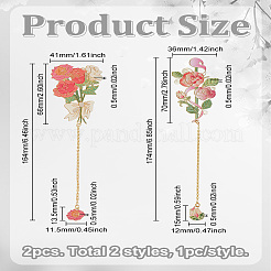 2Pcs 2 Styles Brass & Iron Enamel Flower Bookmarks with Chain&nbsp;AJEW-LP0005-86B