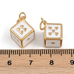 304 Stainless Steel White Enamel Heart Dice Charms with Jump Rings&nbsp;STAS-P410-16G