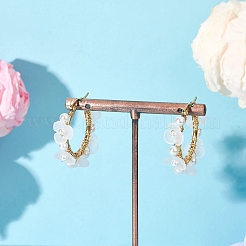 Shell Pearl & Acrylic Beaded Flower Hoop Earrings&nbsp;EJEW-TA00747