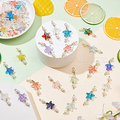 50Pcs Gradient Color Baking Paint Transparent Glass Starfish & ABS Plastic Imitation Pearl Connector Charms&nbsp;PALLOY-AR00033