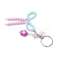 Opaque Acrylic Beads with Brass Crimp Beads and Iron Split Key Rings Keychains&nbsp;KEYC-JKC01188