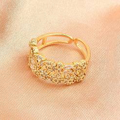 Brass Micro Pave Cubic Zirconia Cuff Rings for Women&nbsp;RJEW-Z113-50G