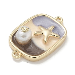 Brass Enamel Rectangle with Starfish Connector Charms&nbsp;KK-M308-08G-01