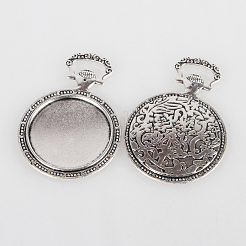 Vintage Tibetan Style Alloy Carved Floral Pattern Pendant Cabochon Bezel Settings&nbsp;TIBEP-O006-21AS