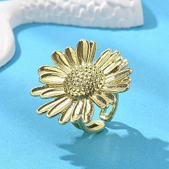 Sunflower Brass Cuff Rings for Women&nbsp;RJEW-C123-03G