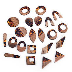 22Pcs 11 Styles Transparwnt Resin & Walnut Wood Pendants&nbsp;RESI-TA0005-75