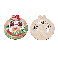 Christmas Theme Single-Sided Printed Wood Big Pendants&nbsp;WOOD-N005-61