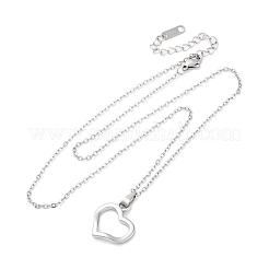 Hollow Heart 304 Stainless Steel Pendant Necklaces&nbsp;NJEW-H059-16P