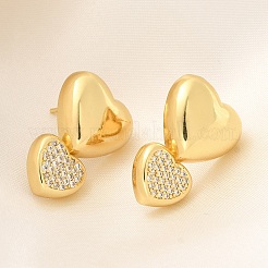 Rack Plating Heart Brass Micro Pave Clear Cubic Zirconia Stud Earrings&nbsp;EJEW-H143-26G