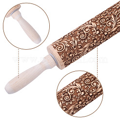 Flower Print Wood Rolling Pin&nbsp;AJEW-WH0314-689C