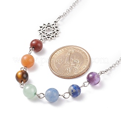7Pcs 7 Style Natural Mixed Gemstone Beaded Pendant Necklace with Alloy 7 Chakra&nbsp;NJEW-JN03889