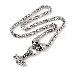 304 Stainless Steel Skull Wheat Chain Viking Mjolnir Thor Hammer Pendant Necklaces for Men&nbsp;NJEW-K278-02AS