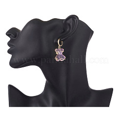 3 Pair 3 Color Resin Bear with Crystal Rhinestone Star Dangle Hoop Earrings&nbsp;EJEW-JE05244