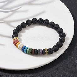 Dyed Colorful Natural Lava Rock Beaded Stretch Bracelets&nbsp;BJEW-JB09683-01