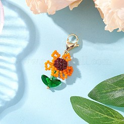 Sunflower Acrylic & Glass Seed Pendant Decorations&nbsp;HJEW-MZ00344-02