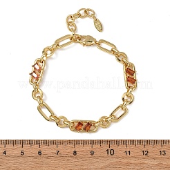 Ring & Paperclip Brass Micro Pave Cubic Zirconia Link Chain Bracelets for Women&nbsp;BJEW-D458-03G-07